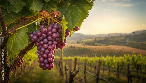 Bunches of red grapes hangi...