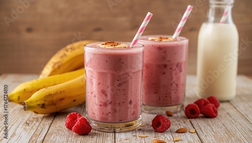 Nutritious Snacking with Smoothies for a Healthy Lifestyle: Raspberry, Almond, Banana, and Currant Blend
