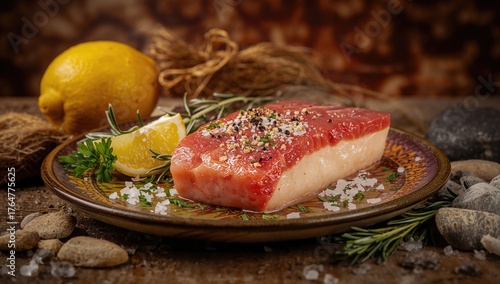 Uncooked sturgeon fillet se...