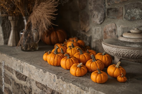 Tiny pumpkins decorating th...