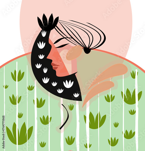 volto di donna con decorazioni