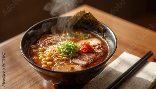 Bowl of savory miso noodle ...