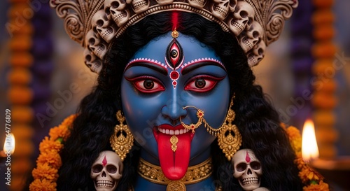 goddess Kali with fire, powerful female deity