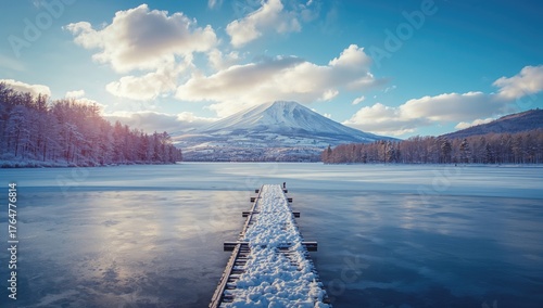 Fototapeta Naklejka Na Ścianę i Meble -  Winter scene at a serene mountain lake