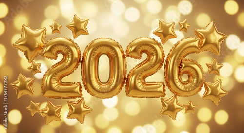 Golden 2026 Balloons with Star Confetti new year numbers