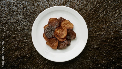 Seaweed crisps served on a ...