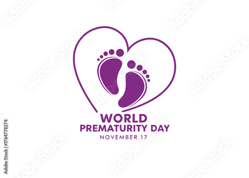 World Prematurity Day Illustration with Baby Footprints and Heart Shape on November 17th Awareness Campaign purple	
