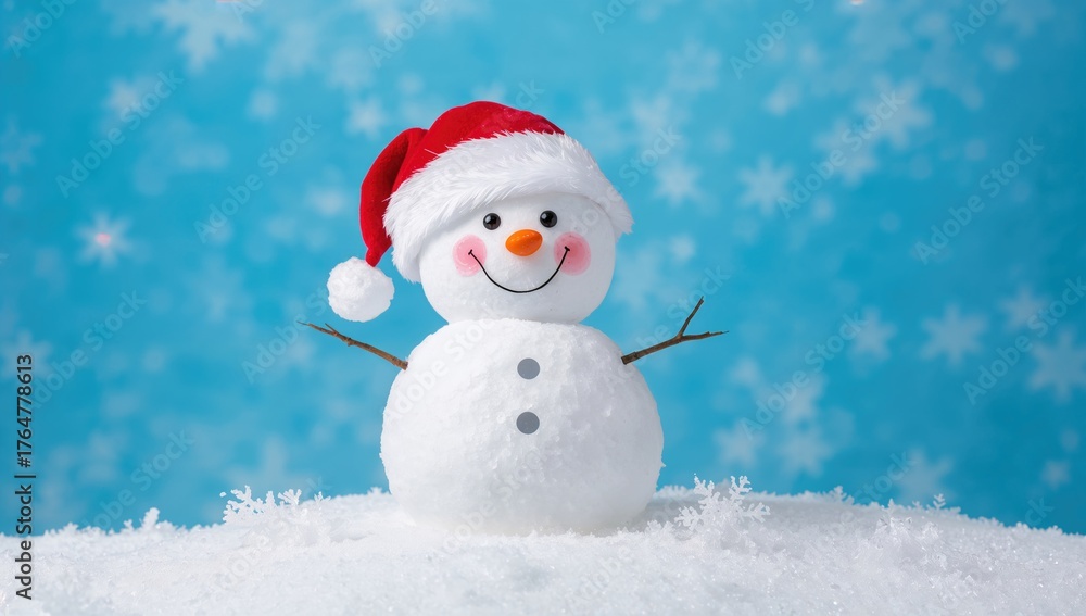 Fototapeta premium Frosty figure on a solid azure backdrop, separated