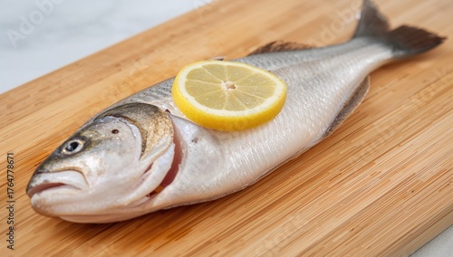 Fresh raw fish presented on...