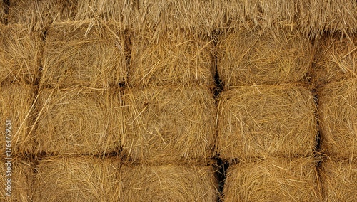 Harvested hay rolls stacked...