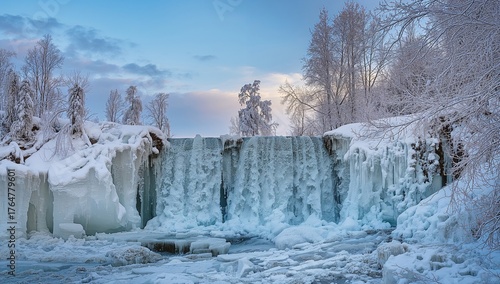 Frozen waterfall adorned wi...