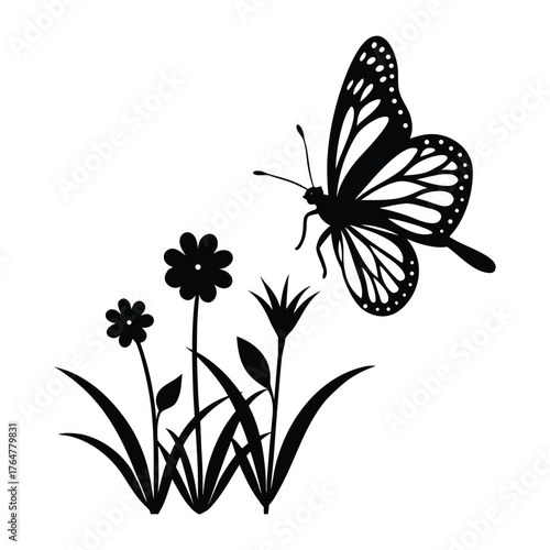 Butterfly landing on flower in spring meadow gentle nature