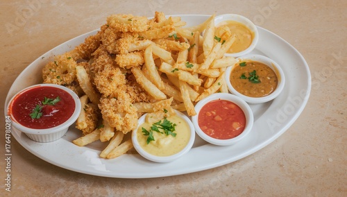 Golden fried calamari and p...