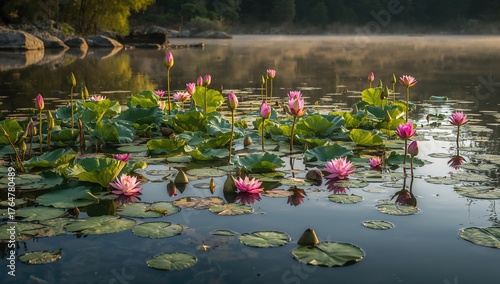 Vibrant Lotus Blooms Surrou...