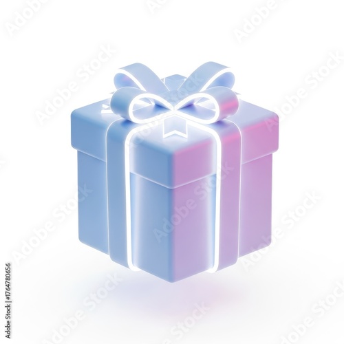 3d glowing gift box with blue and pink gradient and white outline icon 2025-2026 transparent isolated on white background png 4k full hd download