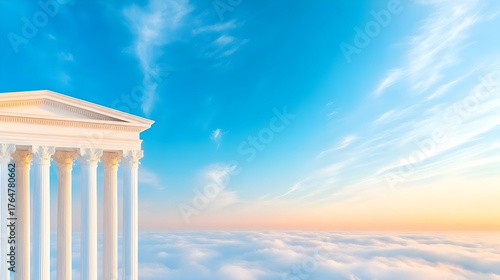 Ancient Greek Temple Above the Clouds at Sunrise.