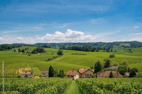 Scenic vineyard-covered hil...
