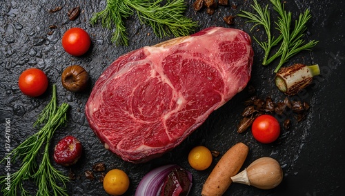 Top view of a raw t-bone st...