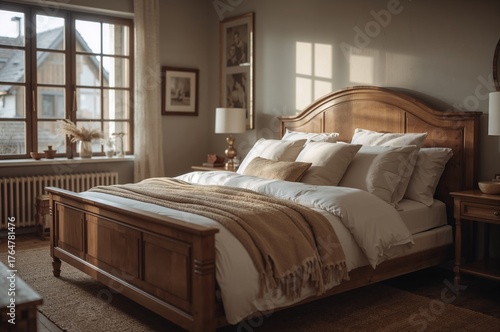 Spacious bed adorned with w...