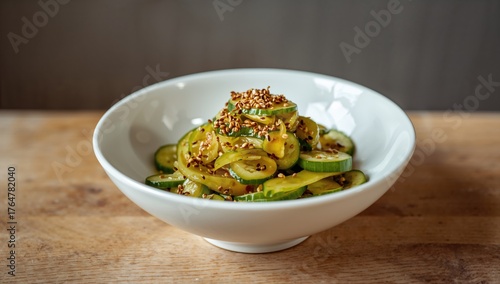 Crisp cucumber salad tossed...