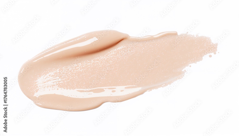 Fototapeta premium Isolated White Cosmetic Cream on Plain Background with Tear-Shaped Skin Tone CC Cream and Lip Gloss Smear