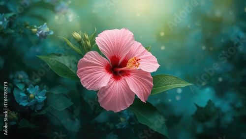 Fresh pink hibiscus blooms ...