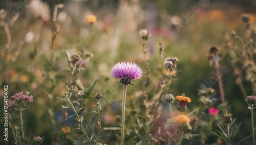 A solitary violet flower sh...