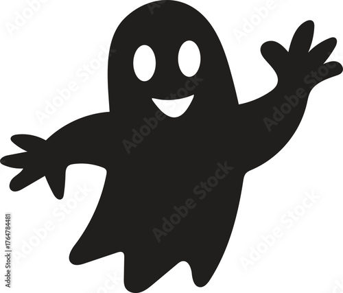 Spooky ghost silhouette waving hello friendly boo character for halloween celebrations vector