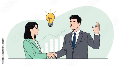 Business partners collaborating ideas exciting innovation meeting success partnership concept with glowing lightbulb
