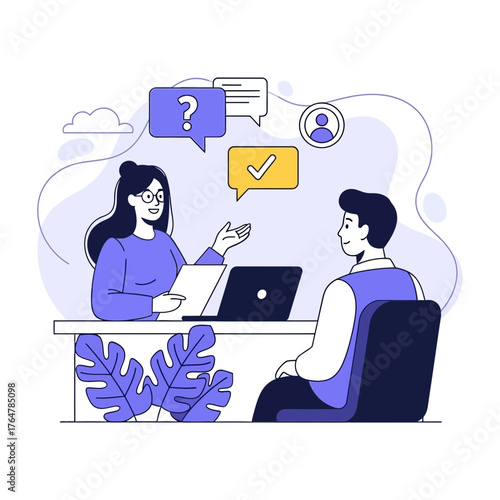 Job interview concept, hr manager interviewing candidate, business recruiting process illustration