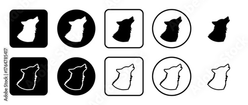 Icon set of wolf head symbol. Filled, outline, black and white icons set, flat style.  Illustration on transparent background