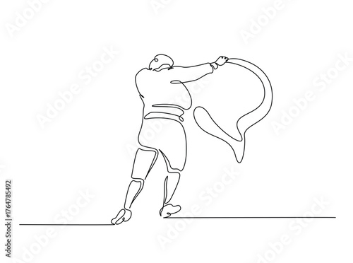 Spanish bullfighter - Matador in single outline illustration. Continuous line art drawing of matador during the bullfight. Editable stroke.