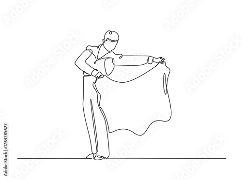 Spanish bullfighter - Matador in single outline illustration. Continuous line art drawing of matador during the bullfight. Editable stroke.