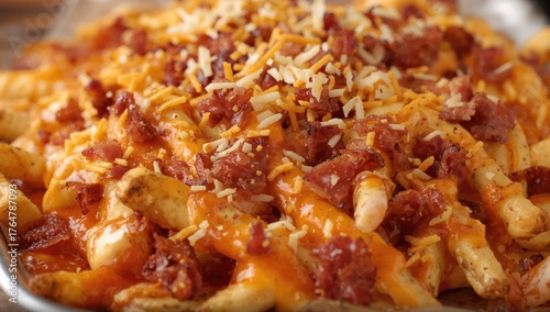 Crispy fries topped with ba...