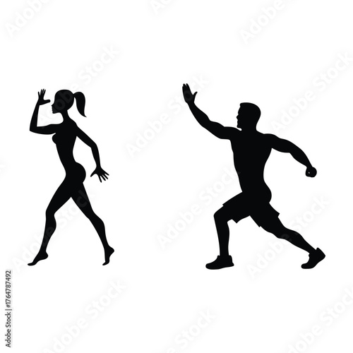 Silhouette of people running and dancing vector illustration