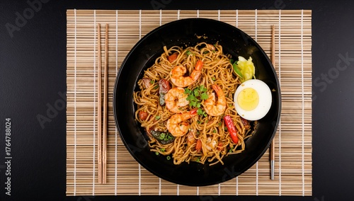 Top view of Thai stir-fried...