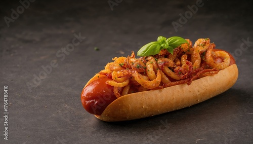 Grilled sausages topped wit...