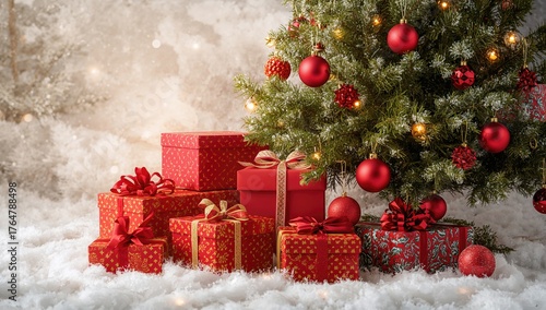 Festive red ornaments, pres...