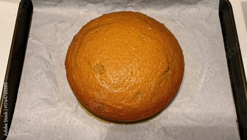 Round cake just out of the ...