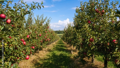 Mature crimson apples growi...