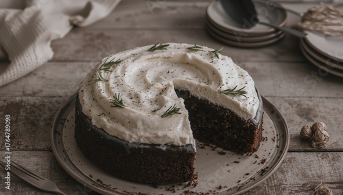 Rustic cake topped with cre...