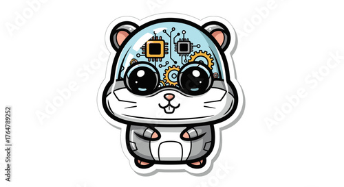 Charming cyborg hamster with intricate gears and circuits in its head, radiating intelligence and futuristic cuteness for tech-savvy projects