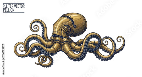 Intricate steampunk octopus with brass gears and tentacles, a captivating mechanical marvel ready for your next creative project.