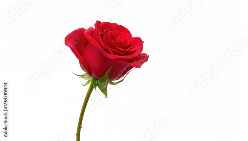 Single crimson rose on a wh...