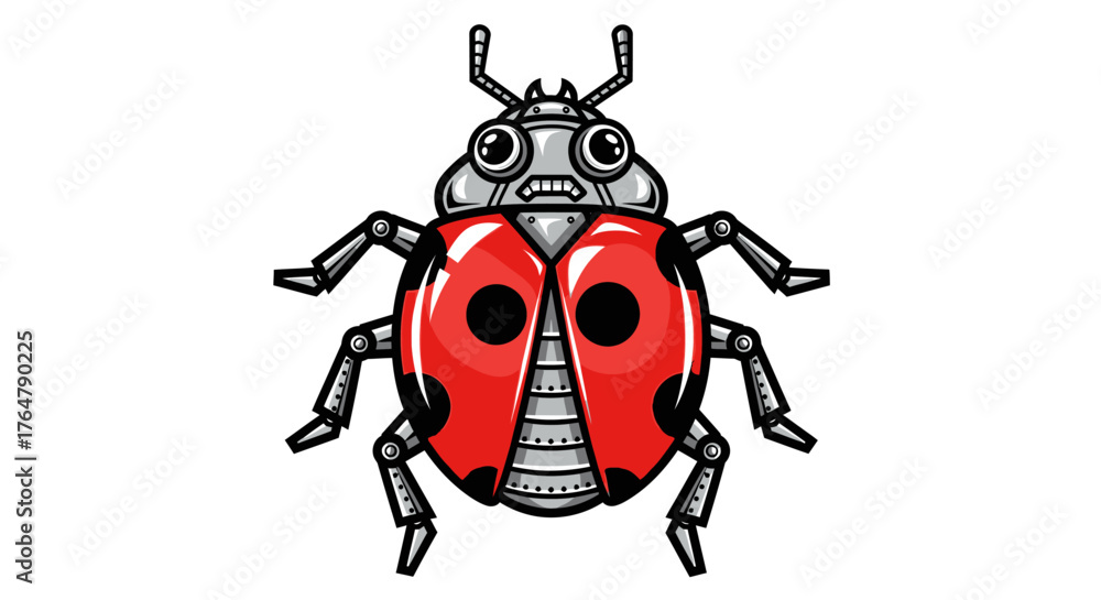 Fototapeta premium Creative robotic ladybug character with mechanical limbs and expressive eyes, perfect for tech and innovation themes