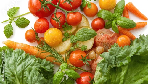 Assorted vegetables displayed on a white backdrop