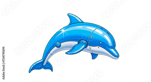 Futuristic robotic dolphin gleams with vibrant blue and silver, suggesting advanced technology and ocean exploration adventures