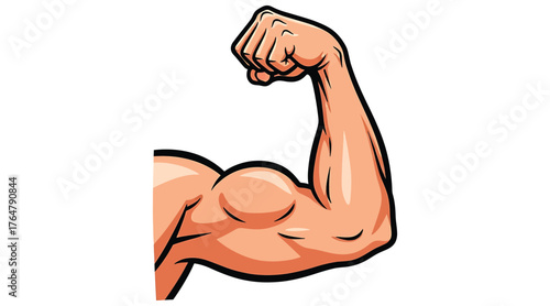 Illustration of a muscular arm flexing to show strength and power, symbolizing fitness, health, and physical prowess