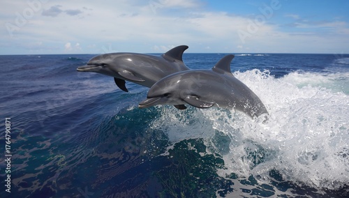 Dolphins leaping over brigh...
