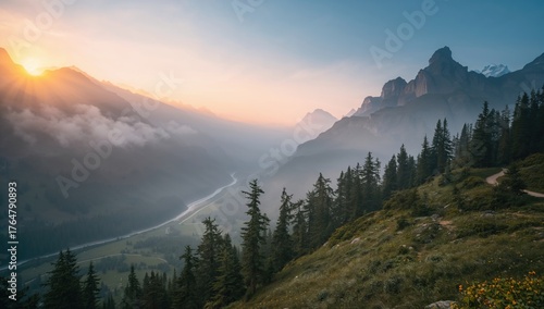 Dawn Breaking Over Misty Hi...